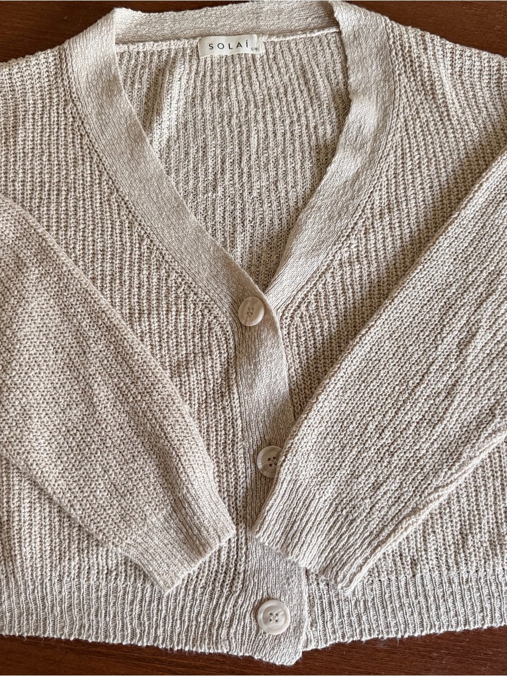 Solai Light Beige V-Neck Button Front Women's Cardigan